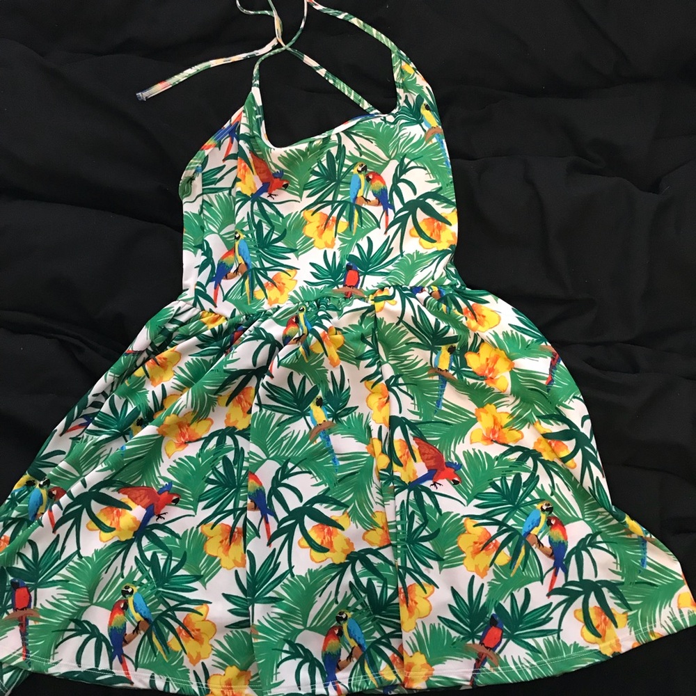 Tropical floral halter mini dress